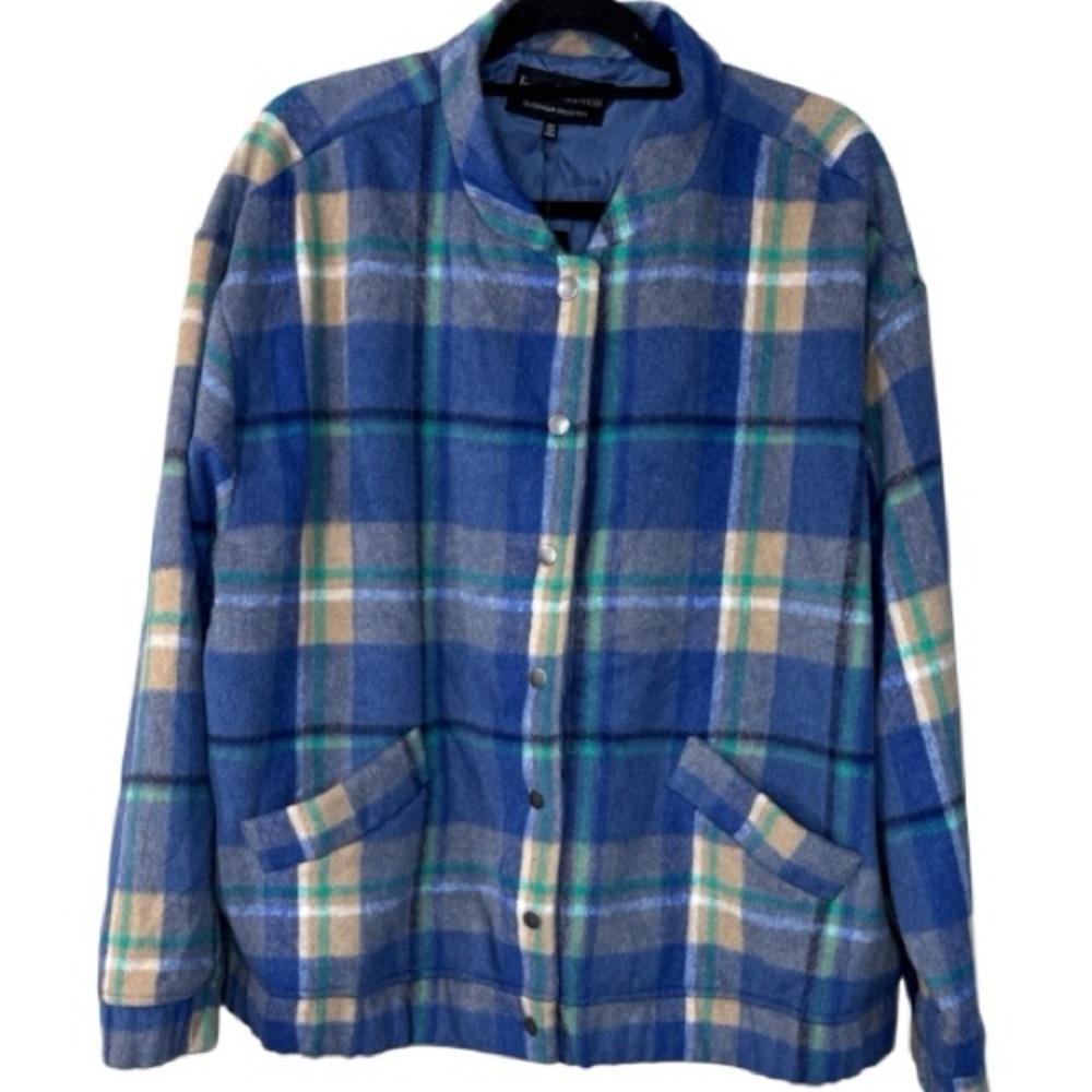 Jason Maxwell Jacket Blue Multicolor Plaid Bomber Snap Front in‎ Size 2X  NWT